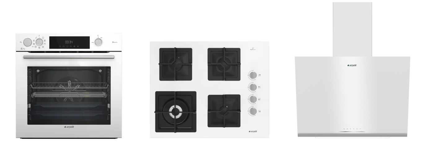 Arçelik Beyaz Döküm Wok Ocaklı Buhar Destekli AFRY ( AFC 362 B - OCD K 651 DWYB - ADE 6062 B1 ) Ankastre Set