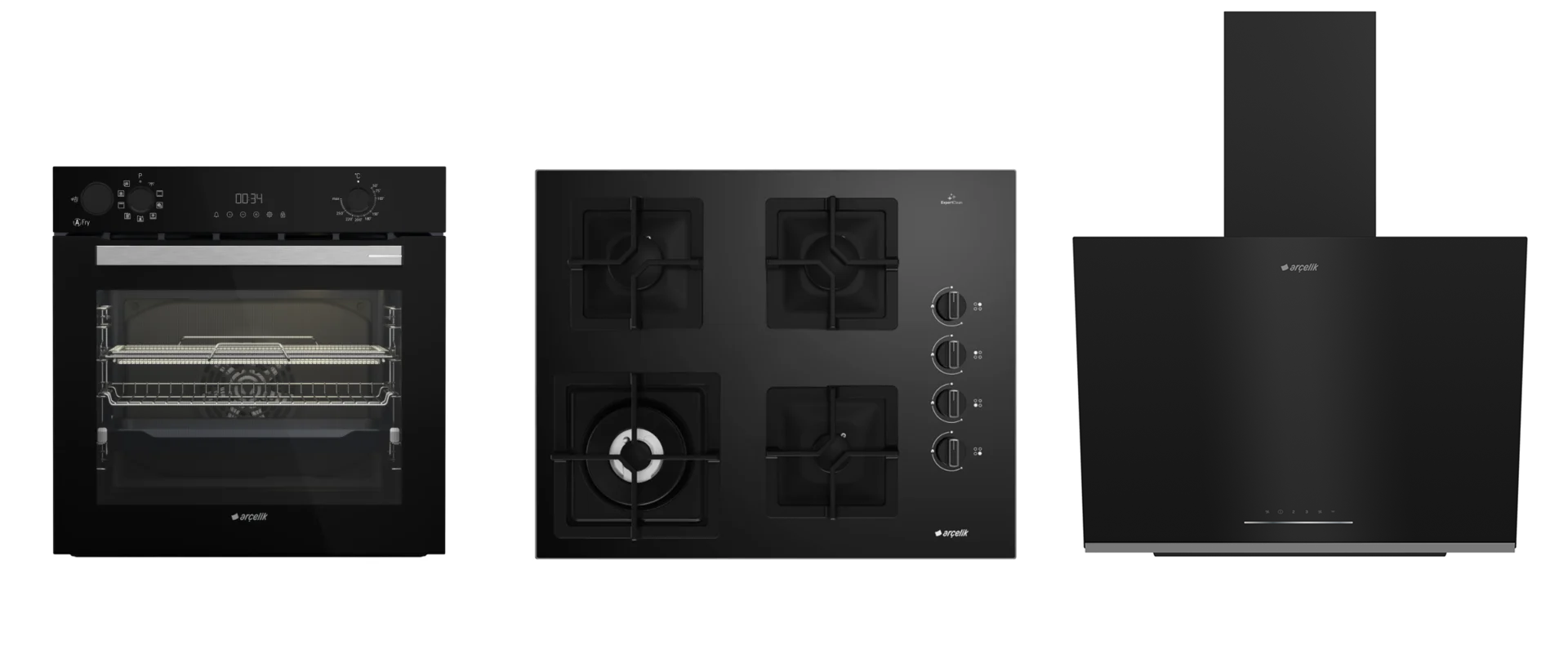 Arçelik Siyah Döküm Wok Ocaklı Buhar Destekli AFRY ( AFC 361 S - OCD K 651 DWYS - ADE 6062 S1 ) Ankastre Set