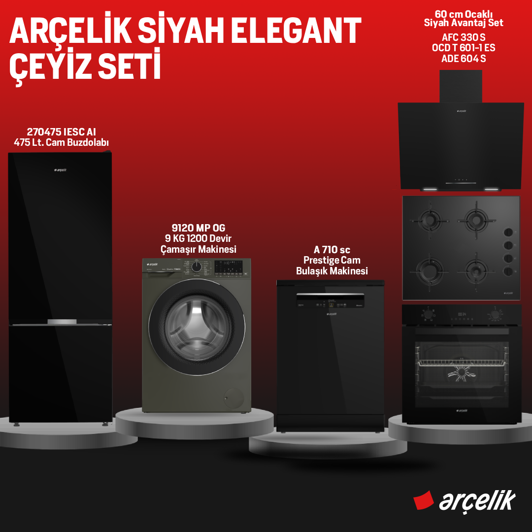 Arçelik Siyah Elegant Çeyiz Seti  /  Hatay İline Özel