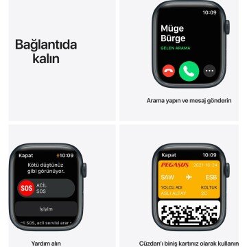 Apple Watch Series 7 GPS 45mm Gece Yarısı Alüminyum Kasa ve Spor Kordon Akıllı Saat