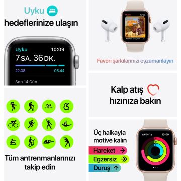 Apple Watch SE GPS 40mm Altın Rengi Alüminyum Kasa ve Spor Kordon Akıllı Saat