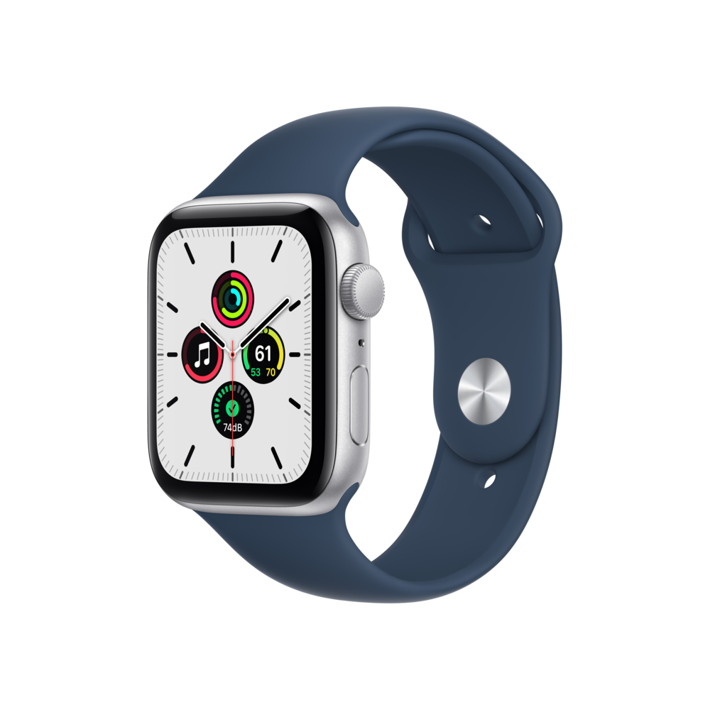 Apple Watch SE GPS 44mm Gümüş Rengi Alüminyum Kasa ve Beyaz Spor Kordon Akıllı Saat